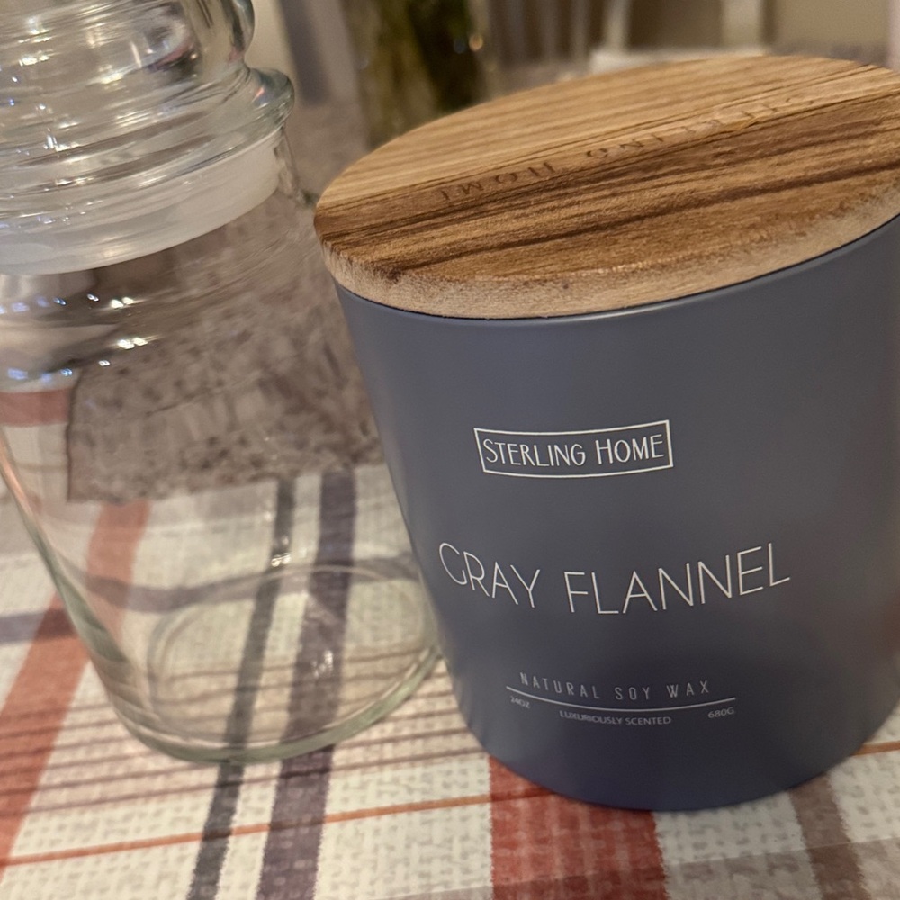 Empty but look at the possibilities, Gray Flannel and Village Candle glass jars